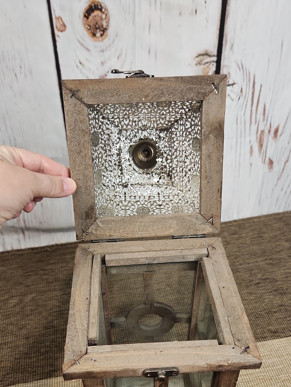 Morrocan Style Rustic Wooden Metal Lantern 14 Inches - Picture 2 of 8